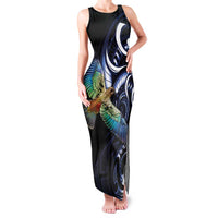 New Zealand Kea Bird Personalised Family Matching Tank Maxi Dress and Hawaiian Shirt Maori Tribal Koru Art LT9 Mom's Dress Blue - Polynesian Pride