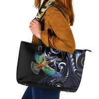 New Zealand Kea Bird Personalised Leather Tote Bag Maori Tribal Koru Art LT9 Blue - Polynesian Pride