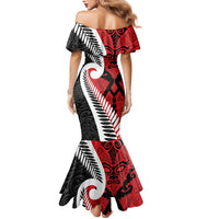 Silver Fern Koru Swirls with Maori Ta Moko Family Matching Mermaid Dress and Hawaiian Shirt LT9 - Polynesian Pride