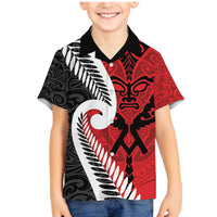 Silver Fern Koru Swirls with Maori Ta Moko Family Matching Mermaid Dress and Hawaiian Shirt LT9 Son's Shirt Red - Polynesian Pride
