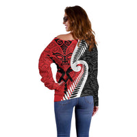 Silver Fern Koru Swirls with Maori Ta Moko Off Shoulder Sweater