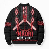 Toitu Te Tiriti Waitangi Bomber Puffer Jacket Black Wharenui House LT9 - Polynesian Pride
