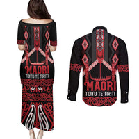 Toitu Te Tiriti Waitangi Couples Matching Puletasi and Long Sleeve Button Shirt Black Wharenui House LT9 - Polynesian Pride