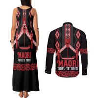 Toitu Te Tiriti Waitangi Couples Matching Tank Maxi Dress and Long Sleeve Button Shirt Black Wharenui House LT9 - Polynesian Pride