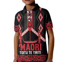 Toitu Te Tiriti Waitangi Kid Polo Shirt Black Wharenui House - Polynesian Pride