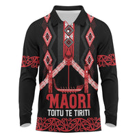 Toitu Te Tiriti Waitangi Long Sleeve Polo Shirt Black Wharenui House LT9 Black - Polynesian Pride