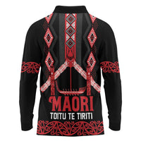 Toitu Te Tiriti Waitangi Long Sleeve Polo Shirt Black Wharenui House LT9 - Polynesian Pride