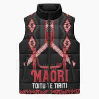 Toitu Te Tiriti Waitangi Sleeveless Puffer Jacket Black Wharenui House - Polynesian Pride