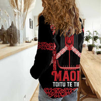 Toitu Te Tiriti Waitangi Women Casual Shirt Black Wharenui House - Polynesian Pride