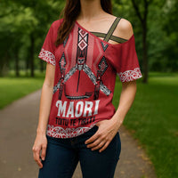 Toitu Te Tiriti Waitangi Cross Shoulder Shirt Red Wharenui House LT9 - Polynesian Pride