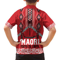 Toitu Te Tiriti Waitangi Family Matching Long Sleeve Bodycon Dress and Hawaiian Shirt Red Wharenui House LT9 - Polynesian Pride