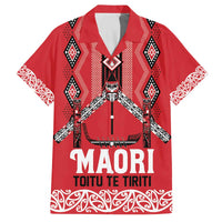 Toitu Te Tiriti Waitangi Family Matching Off The Shoulder Long Sleeve Dress and Hawaiian Shirt Red Wharenui House LT9 Dad's Shirt - Short Sleeve Red - Polynesian Pride