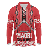 Toitu Te Tiriti Waitangi Long Sleeve Polo Shirt Red Wharenui House LT9 Red - Polynesian Pride