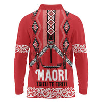 Toitu Te Tiriti Waitangi Long Sleeve Polo Shirt Red Wharenui House LT9 - Polynesian Pride