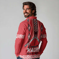 Toitu Te Tiriti Waitangi Long Sleeve Polo Shirt Red Wharenui House LT9 - Polynesian Pride