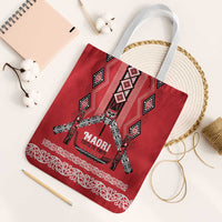 Toitu Te Tiriti Waitangi Tote Bag Red Wharenui House LT9 White Strap One Size Red - Polynesian Pride