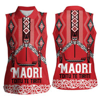 Toitu Te Tiriti Waitangi Women Sleeveless Polo Shirt Red Wharenui House LT9 - Polynesian Pride