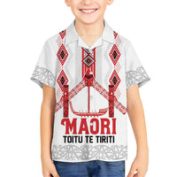 Toitu Te Tiriti Waitangi Kid Hawaiian Shirt White Wharenui House LT9 Kid white - Polynesian Pride