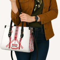 Toitu Te Tiriti Waitangi Leather Bag White Wharenui House LT9 - Polynesian Pride