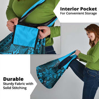 Vintage Tonga Tribal Ngatu Pattern Grocery Bag With Pacific Floral Aqua Art