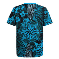 Vintage Tonga Tribal Ngatu Pattern Rugby Jersey With Pacific Floral Aqua Art