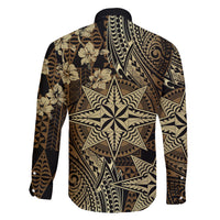 Vintage Tonga Tribal Ngatu Pattern Family Matching Long Sleeve Bodycon Dress and Hawaiian Shirt With Pacific Floral Brown Art