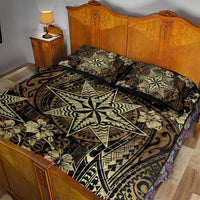 Vintage Tonga Tribal Ngatu Pattern Quilt Bed Set With Pacific Floral Brown Art