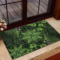 Vintage Tonga Tribal Ngatu Pattern Rubber Doormat With Pacific Floral Lime Green Art