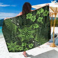 Vintage Tonga Tribal Ngatu Pattern Sarong With Pacific Floral Lime Green Art