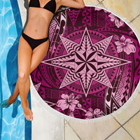 Vintage Tonga Tribal Ngatu Pattern Beach Blanket With Pacific Floral Pink Art