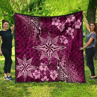 Vintage Tonga Tribal Ngatu Pattern Quilt With Pacific Floral Pink Art