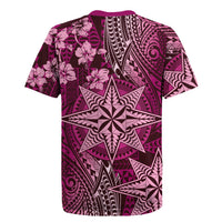 Vintage Tonga Tribal Ngatu Pattern Rugby Jersey With Pacific Floral Pink Art