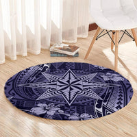 Vintage Tonga Tribal Ngatu Pattern Round Carpet With Pacific Floral Pink Art