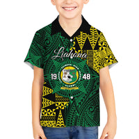 Personalised Tonga Liahona High School Family Matching Off The Shoulder Long Sleeve Dress and Hawaiian Shirt Since 1948 Special Kupesi Pattern