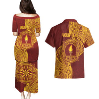 Personalised Tonga Beulah College Couples Matching Puletasi and Hawaiian Shirt Since 1938 Special Kupesi Pattern