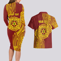 Personalised Tonga High School 77th Anniversary Couples Matching Long Sleeve Bodycon Dress and Hawaiian Shirt Special Kupesi Pattern