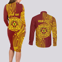 Personalised Tonga High School 77th Anniversary Couples Matching Long Sleeve Bodycon Dress and Long Sleeve Button Shirt Special Kupesi Pattern