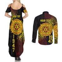 Personalised Tonga High School Couples Matching Summer Maxi Dress and Long Sleeve Button Shirt Since 1947 Special Kupesi Pattern