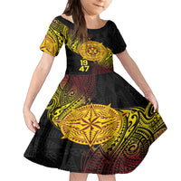 Personalised Tonga High School Family Matching Off Shoulder Short Dress and Hawaiian Shirt Since 1947 Special Kupesi Pattern LT9 Daughter's Dress Black - Polynesian Pride