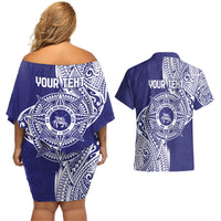 Personalised Tonga Tupou College Tolo 158th Anniversary Couples Matching Off Shoulder Short Dress and Hawaiian Shirt Special Kupesi Pattern LT9 - Polynesian Pride