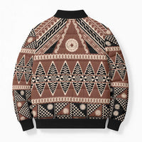 Vintage Bula Fiji Bomber Puffer Jacket Brown Tapa Masi Motif - Polynesian Pride