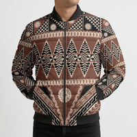 Vintage Bula Fiji Bomber Puffer Jacket Brown Tapa Masi Motif - Polynesian Pride