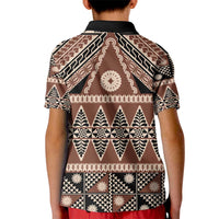 Vintage Bula Fiji Kid Polo Shirt Brown Tapa Masi Motif