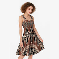 Vintage Bula Fiji Midi Dress Brown Tapa Masi Motif - Polynesian Pride