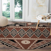 Vintage Bula Fiji Round Carpet Brown Tapa Masi Motif