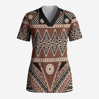Vintage Bula Fiji Scrub Top Brown Tapa Masi Motif LT9 Adult Brown - Polynesian Pride