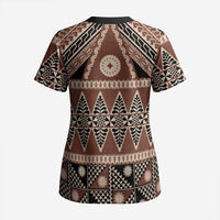 Vintage Bula Fiji Scrub Top Brown Tapa Masi Motif LT9 - Polynesian Pride