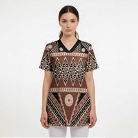 Vintage Bula Fiji Scrub Top Brown Tapa Masi Motif LT9 - Polynesian Pride