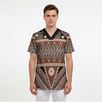 Vintage Bula Fiji Scrub Top Brown Tapa Masi Motif LT9 - Polynesian Pride