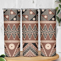 Vintage Bula Fiji Skinny Tumbler Brown Tapa Masi Motif LT9 - Polynesian Pride